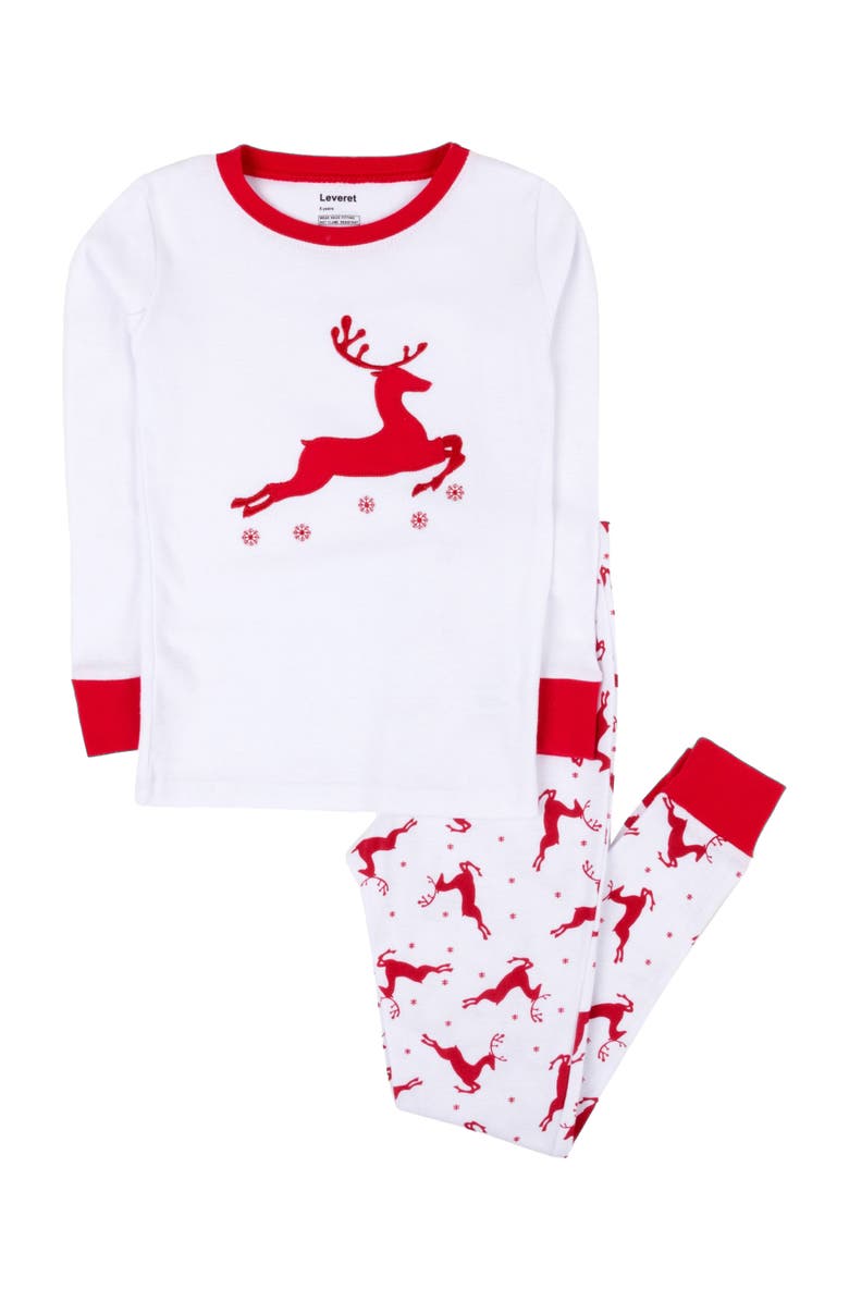 Leveret Kids Two-Piece Cotton Matching Family Holiday Pajamas, Argyles & Holiday Prints, Main, color, Reindeer