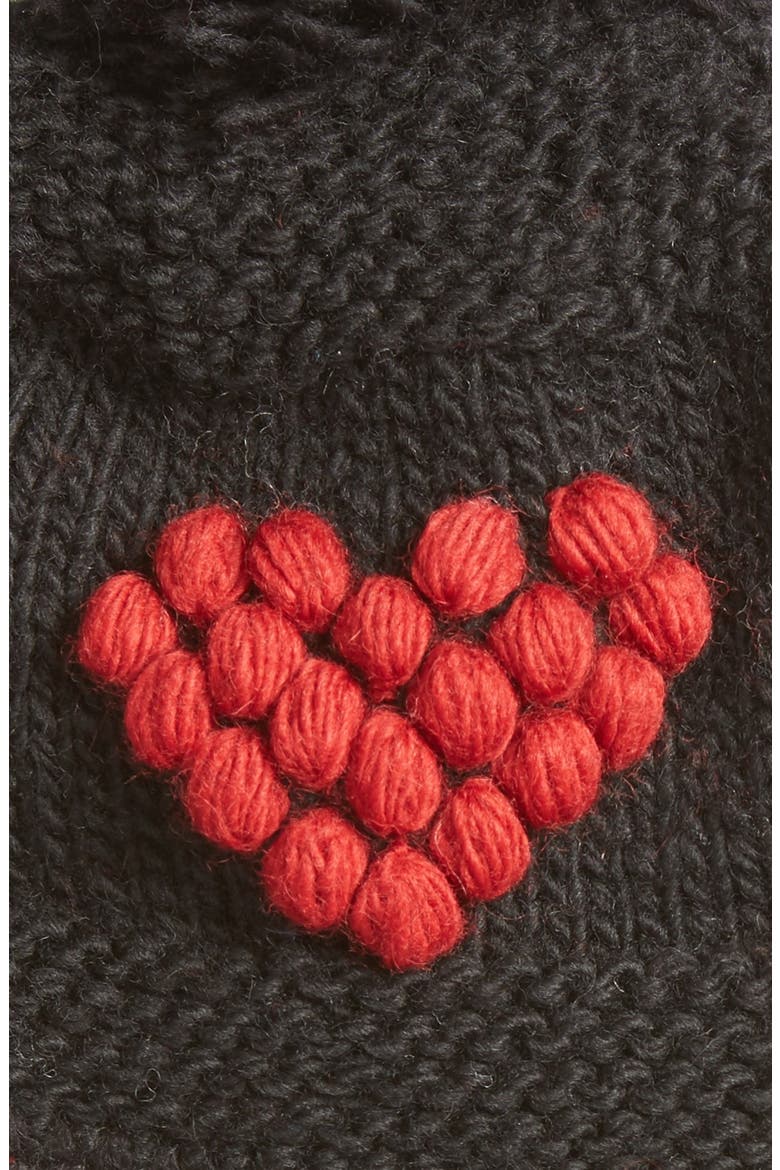 Bobble Stitch Heart Earflap Hat, Alternate, color, BLACK/ RED