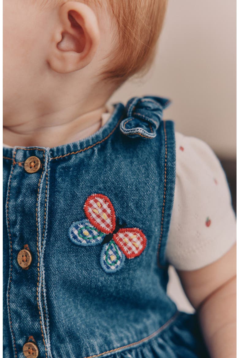 Embroidered Denim Dress & Strawberry Bodysuit Set, Alternate, color, BLUE