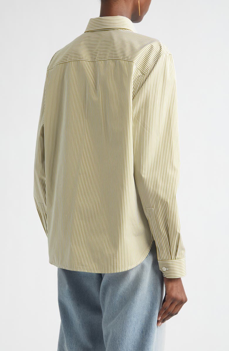 Saint Laurent Classic Stripe Cotton Poplin Button-Up Shirt, Alternate, color, Khaki/ Blanc