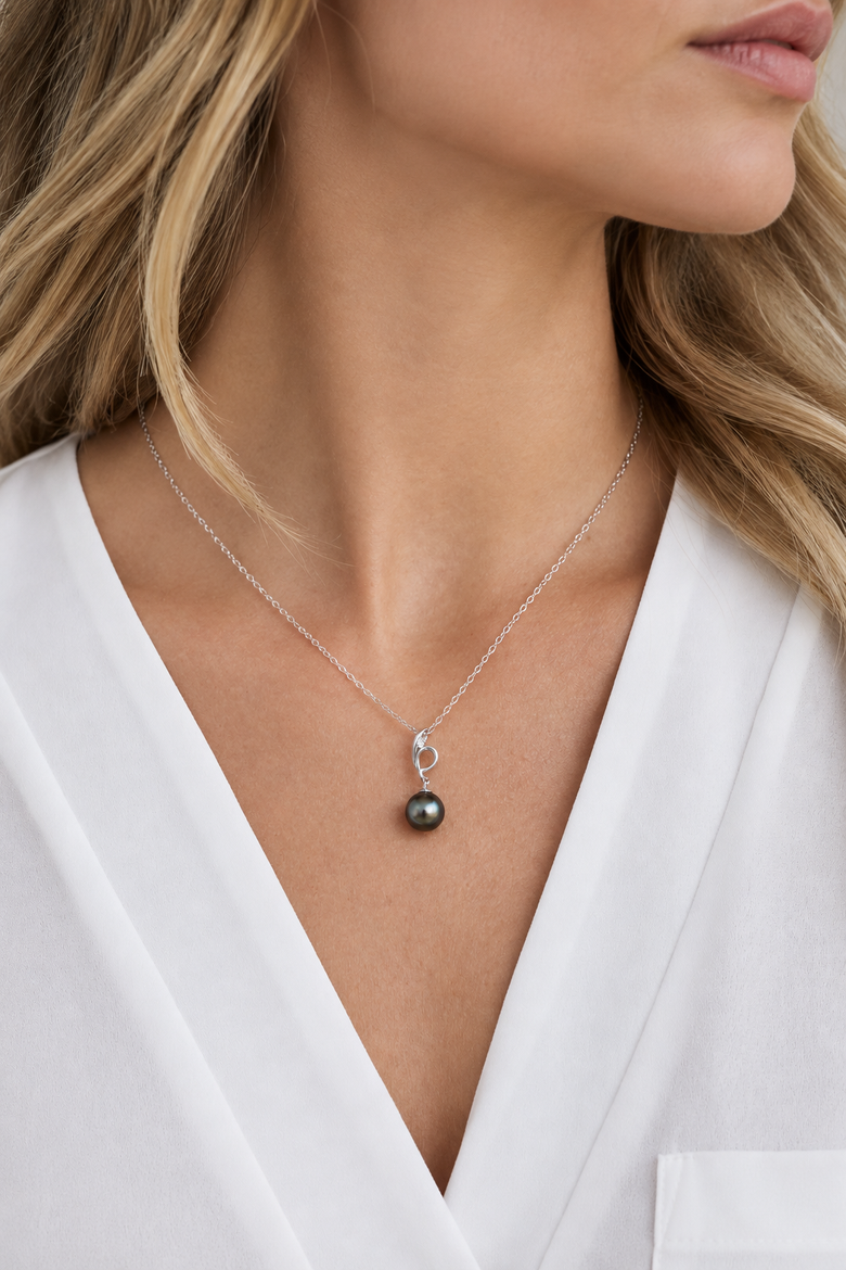 14K Gold Tahitian South Sea Pearl & Diamond Symphony Pendant, Alternate, color, White Gold