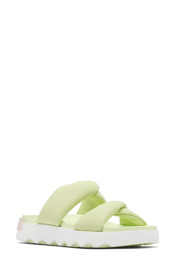 Sorel Viibe Twist Slide Sandal In Luminous Lime/whitened Pink