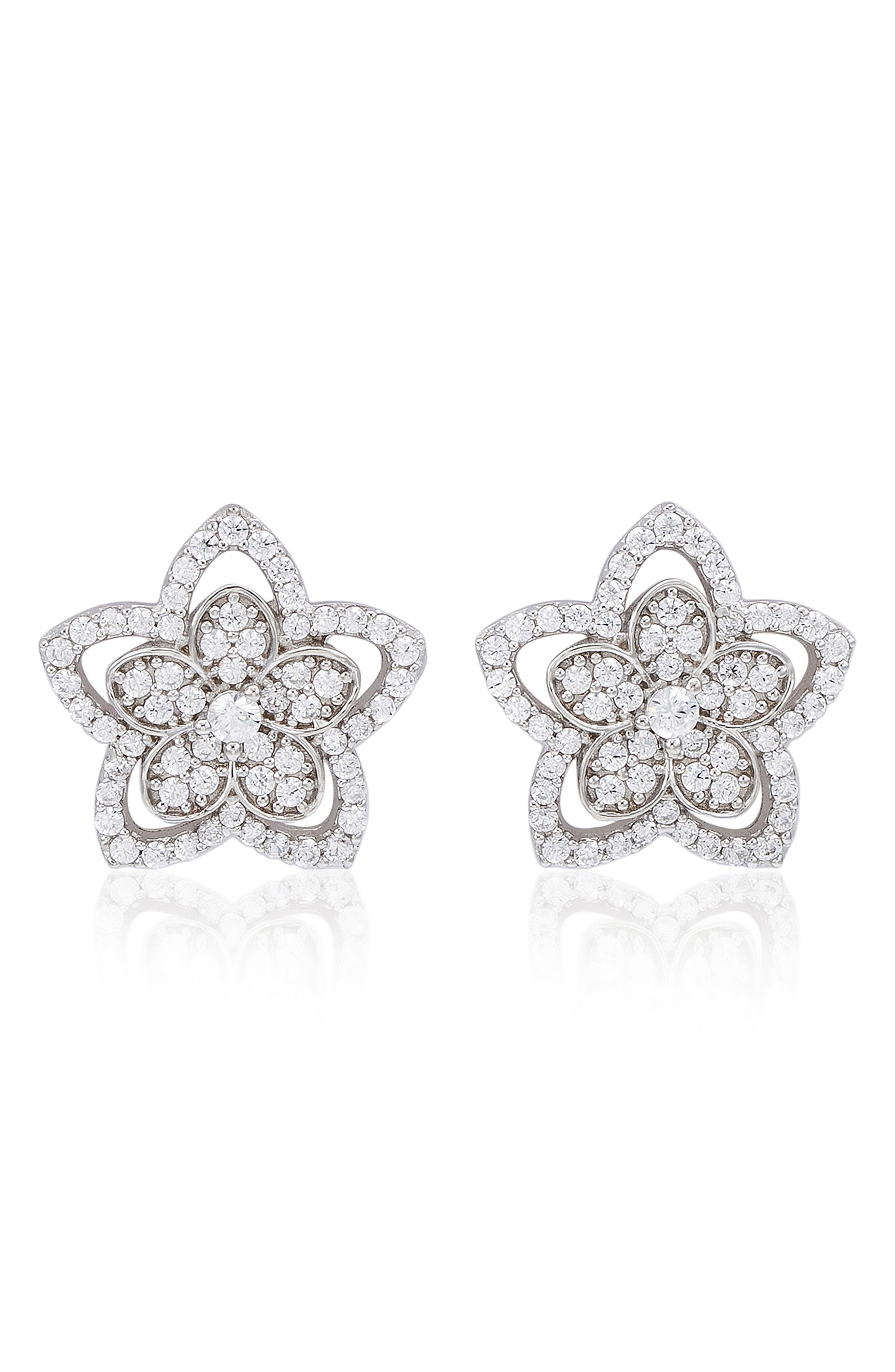 SUZY LEVIAN Pavé Cubic Zirconia Flower Stud Earrings