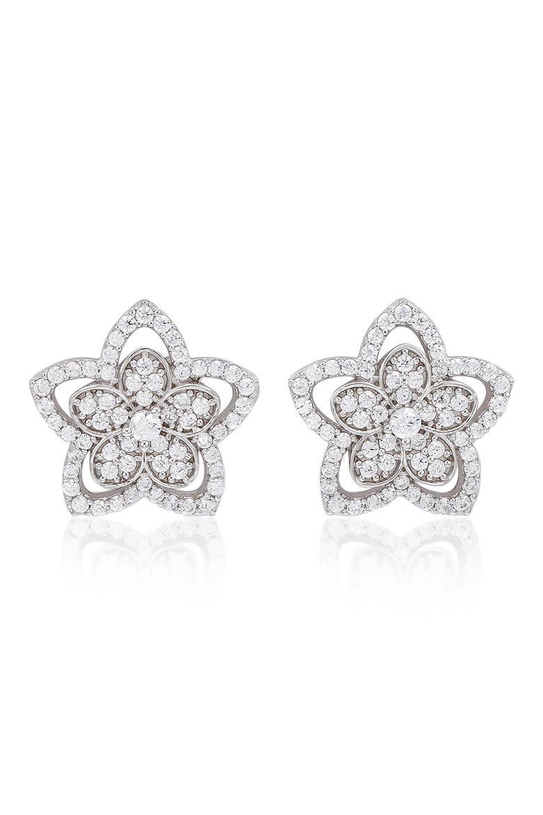 Pavé Cubic Zirconia Flower Stud Earrings, Main, color, WHITE