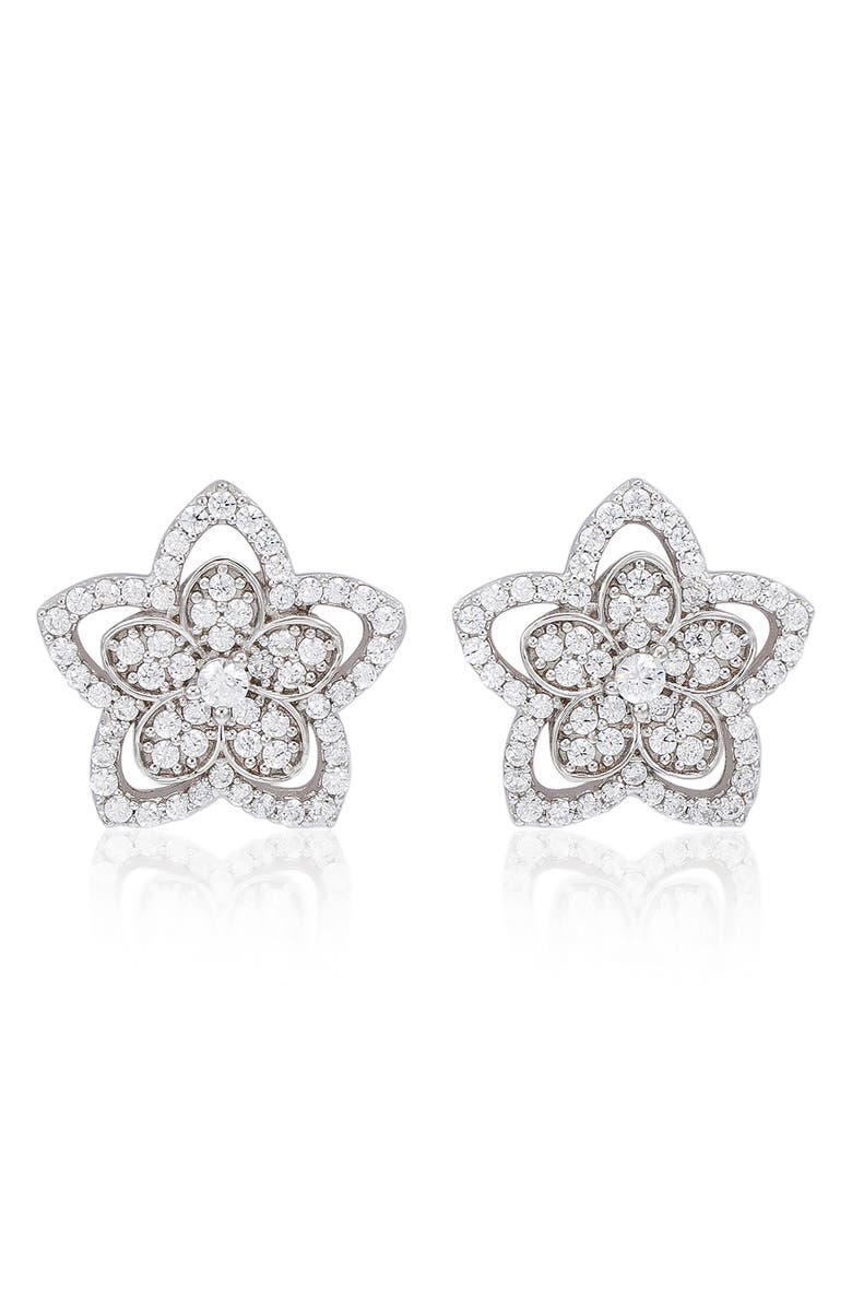 SUZY LEVIAN Pavé Cubic Zirconia Flower Stud Earrings, Main, color, White