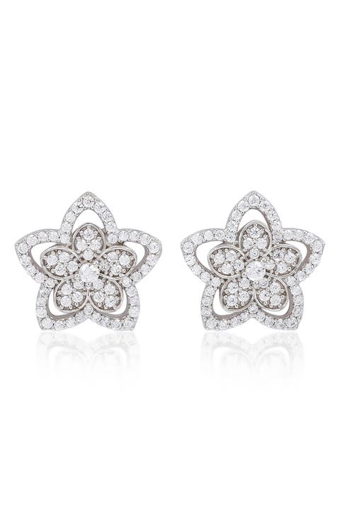 Pavé Cubic Zirconia Flower Stud Earrings