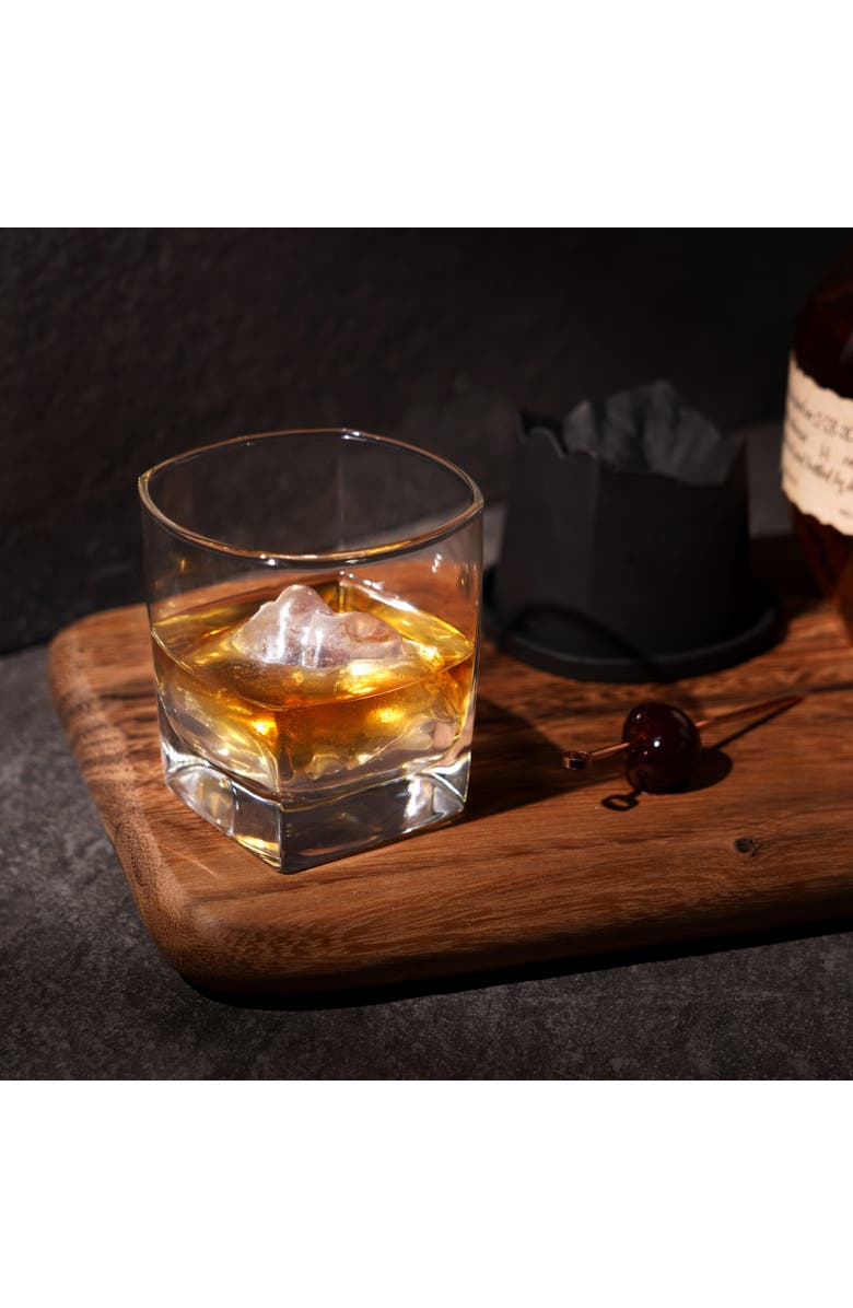 Viski Glacier 2-Piece Mountain Ice Mold with Crystal Glass Set, Alternate, color, Black