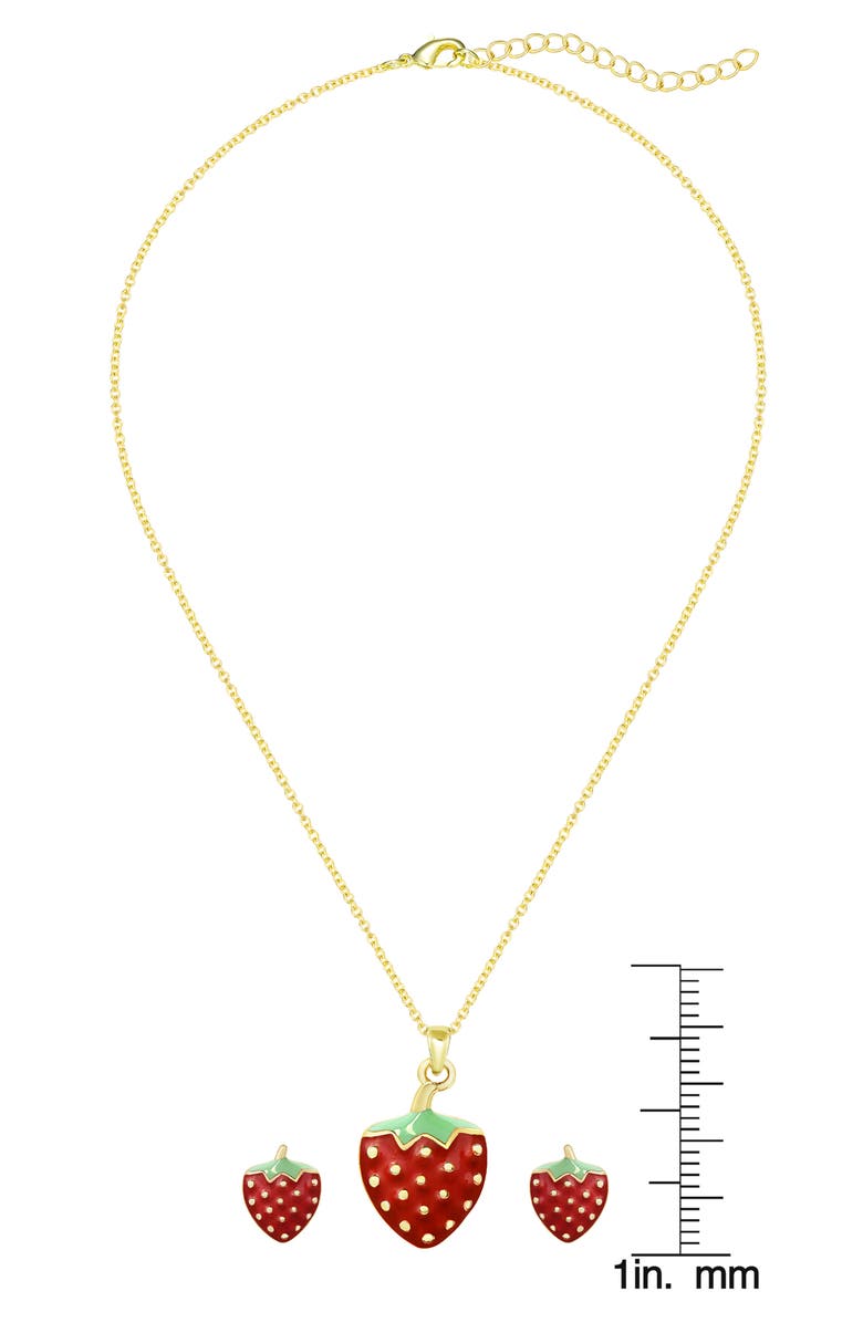 Lily Nily Kids' Strawberry Pendant Necklace & Stud Earrings Set, Alternate, color, Gold/Red