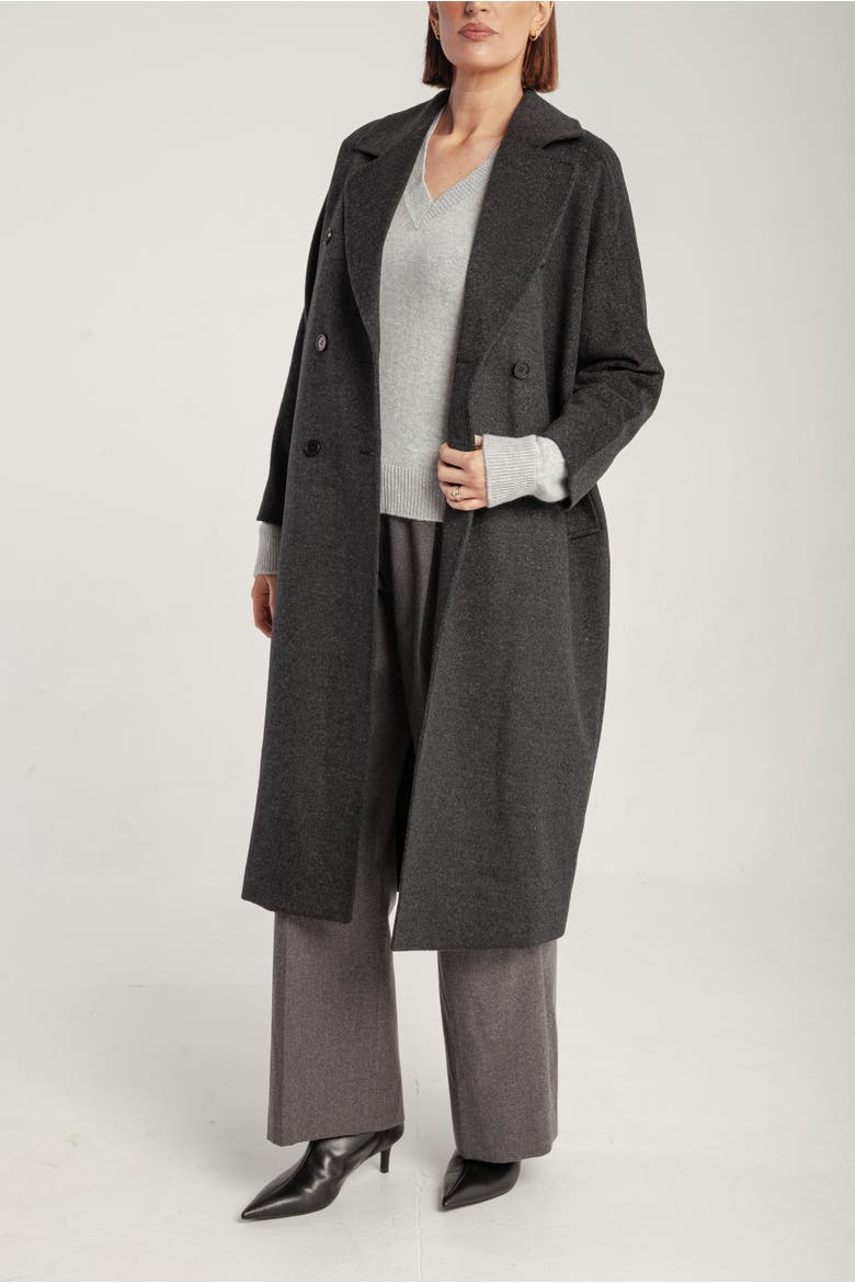 Cashmere Double Breasted Long Coat, Alternate, color, Charcaol