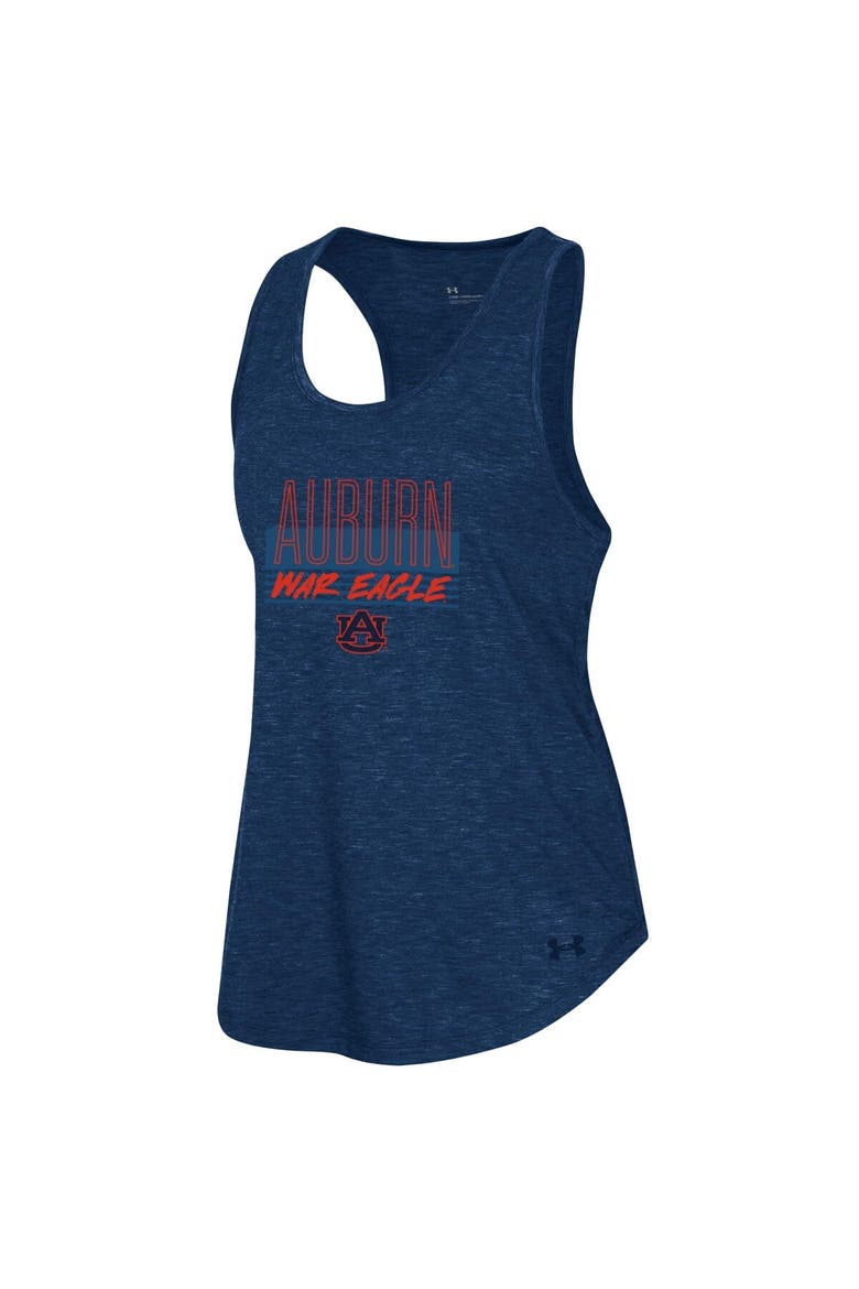 Women's Under Armour Heather Navy Auburn Tigers Breezy Racerback Tri-Blend Tank Top, Alternate, color, Heather Navy