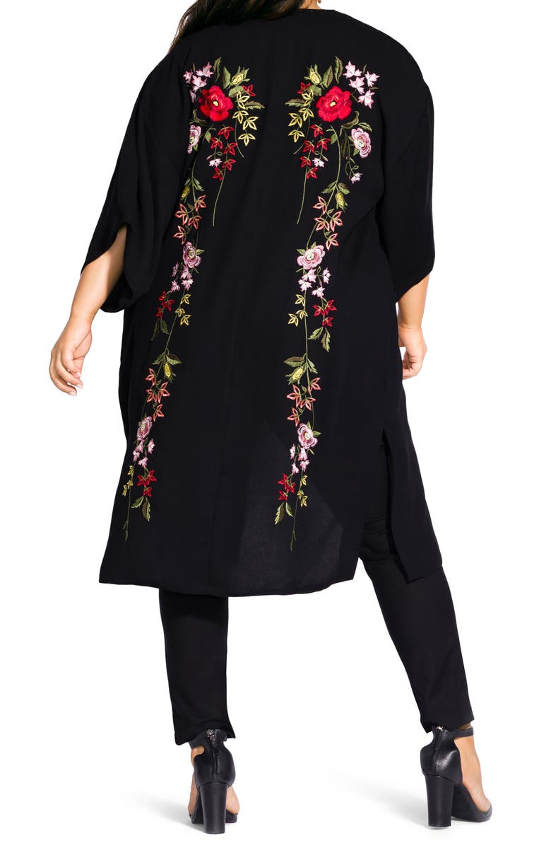 City Chic Winter Zen Floral Embroidery Open Long Jacket, Alternate, color, 