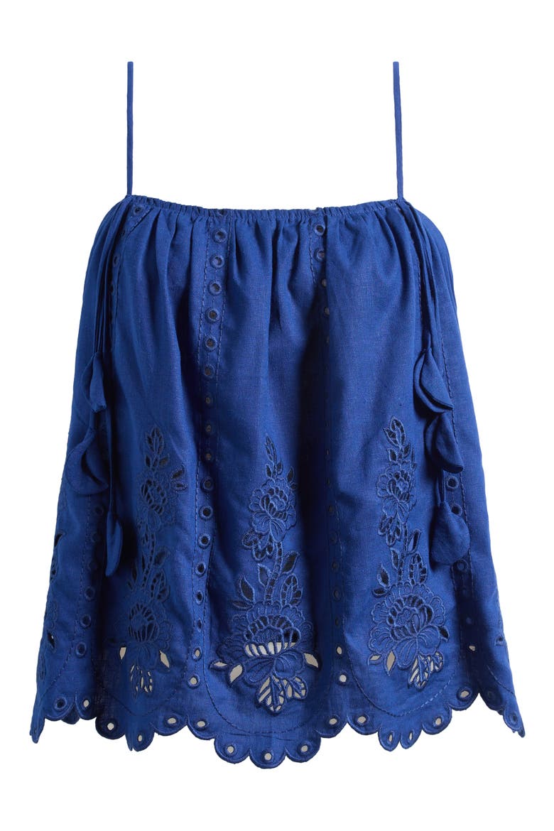 Richelieu Eyelet Embroidered Linen Blend Camisole, Alternate, color, BLUE
