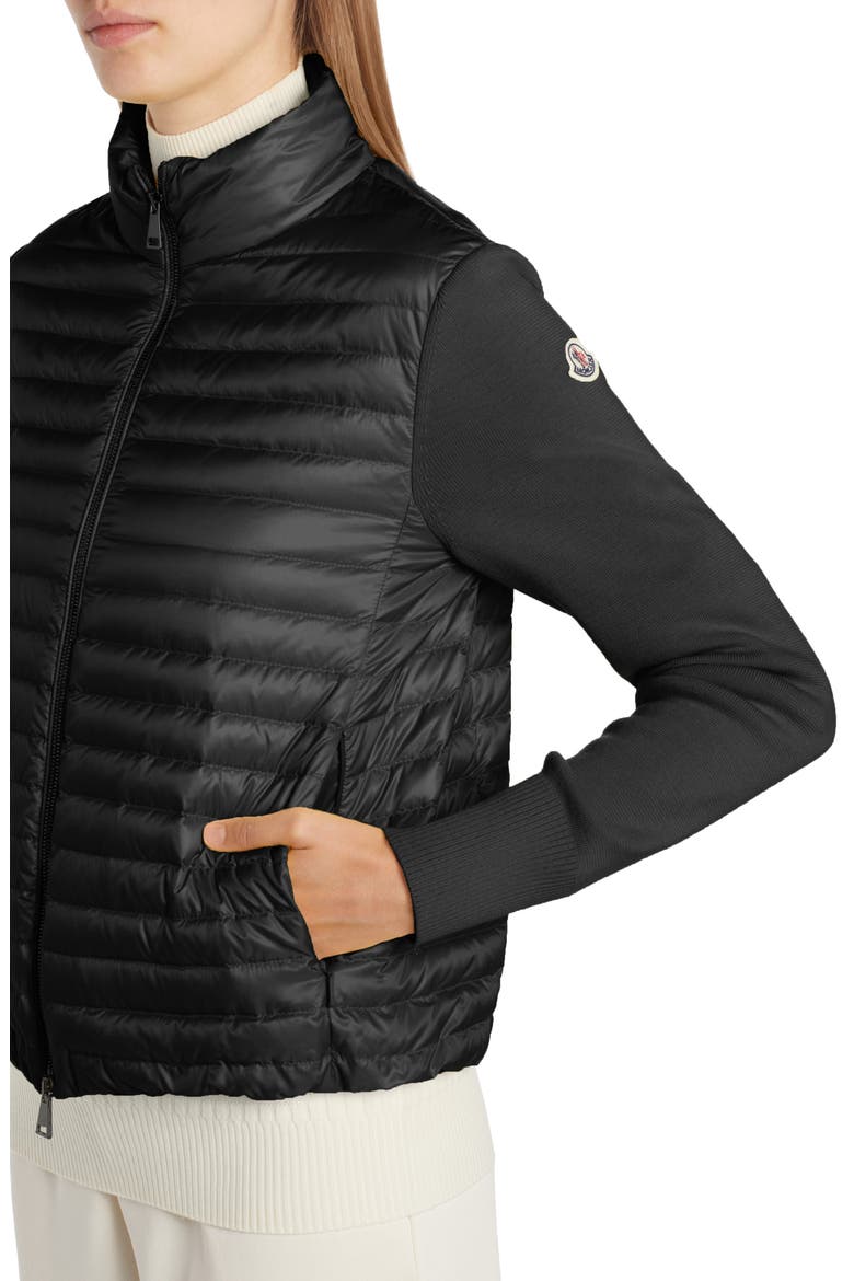 Quilted Down & Knit Cardigan, Alternate, color, BLACK