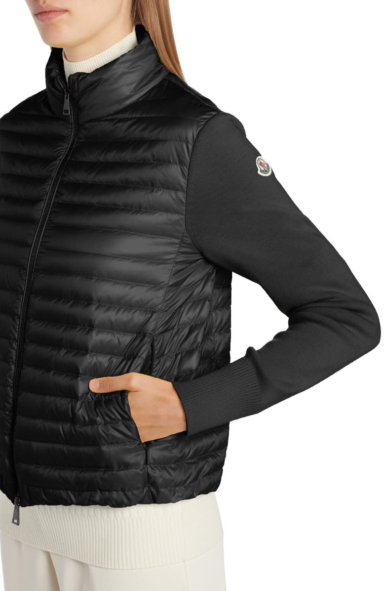 Moncler Quilted Down & Knit Cardigan, Alternate, color, 