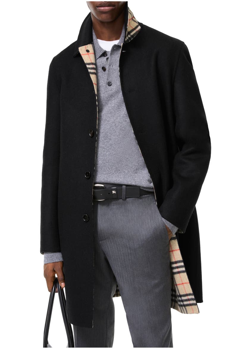 Mid-length Wool Worthing Car Coat, Main, color, Black/sand beige