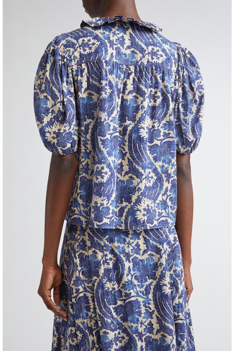 Amari Floral Cotton Button-Up Shirt, Alternate, color, OCEAN