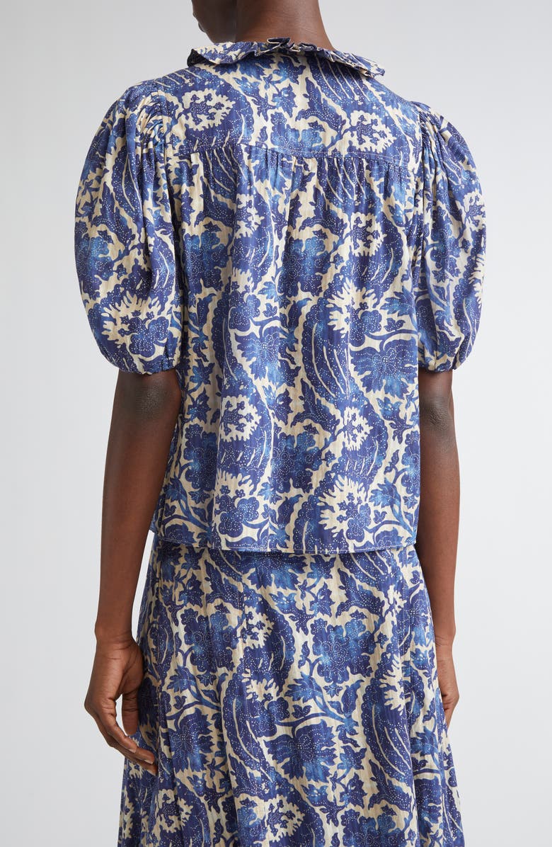 Ulla Johnson Amari Floral Cotton Button-Up Shirt, Alternate, color, Ocean