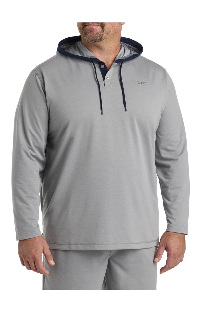 Reebok Big & Tall French Terry Performance Henley Hoodie, Main, color, Grey 3