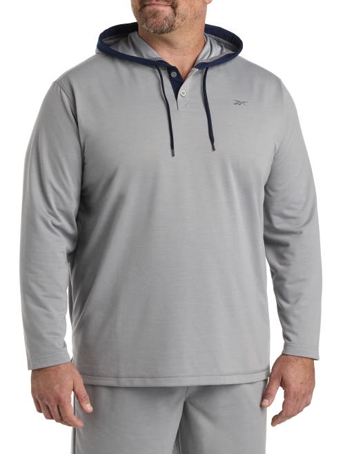 Reebok Big & Tall French Terry Performance Henley Hoodie In Grey 3