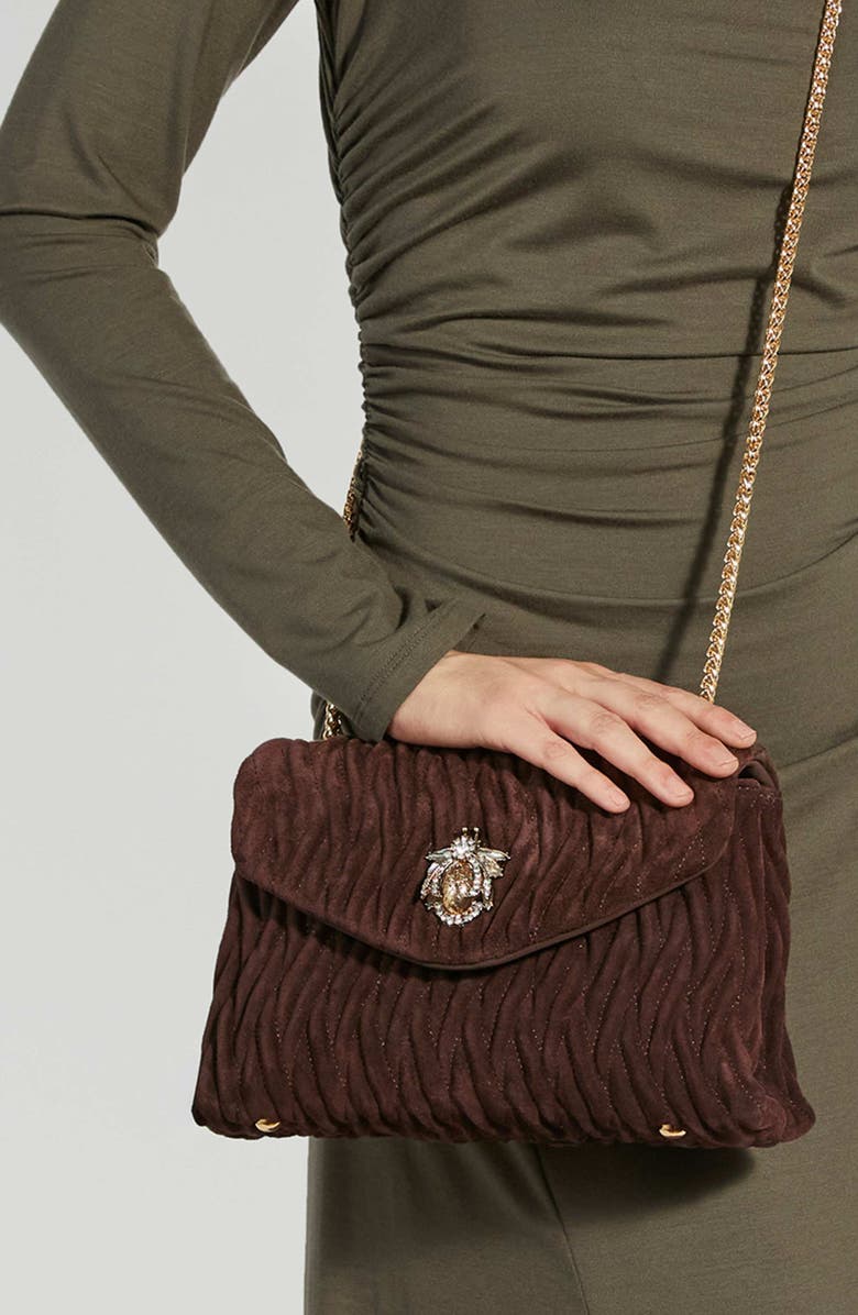 Dune London Darling Matelassé Suede Crossbody Bag, Alternate, color,