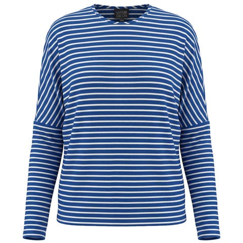 Striped V-Neck Drop Shoulder Long Sleeve Knit Top