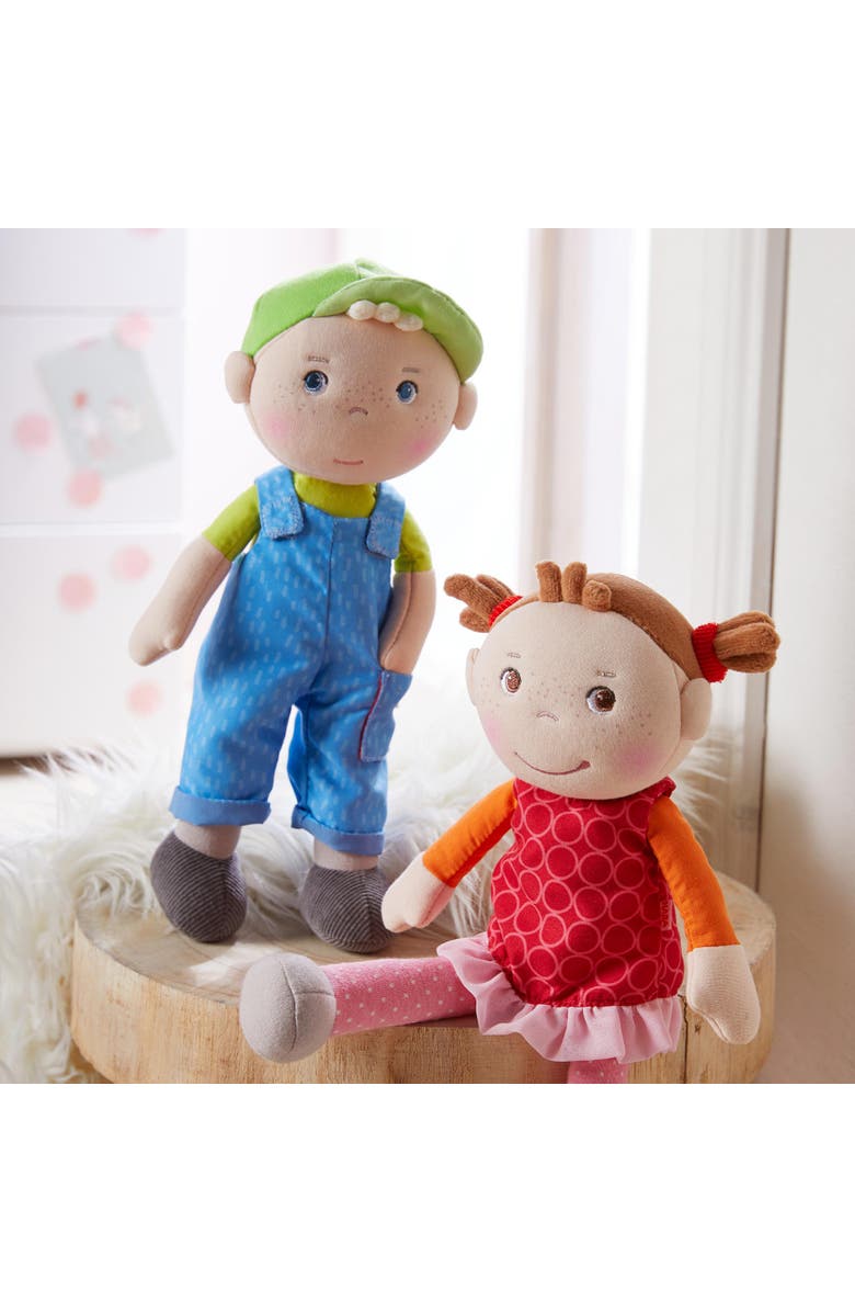 HABA Snug Up Till - 10" Soft Doll, Machine Washable Baby Boy Doll, Snuggly Toddler Plush Figure for 18 Months and Up, Alternate, color, Blue Multi