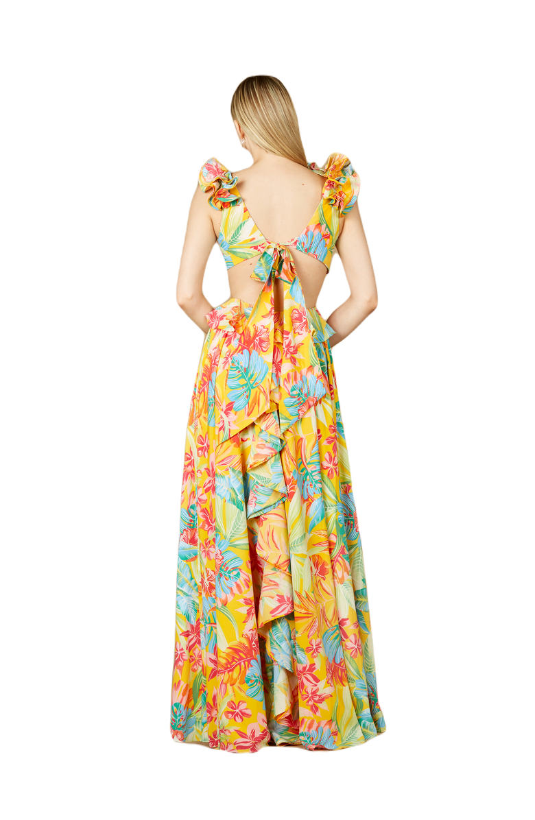 LARA New York V-Neck Long Print Gown with Ruffled Straps, Alternate, color, Yellow