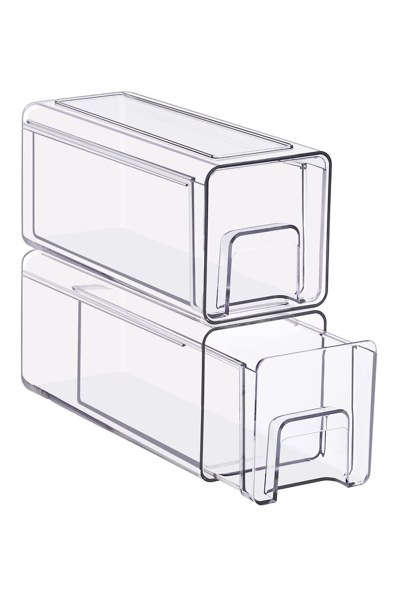 Set of 2 Small Stackable Storage Drawers, Main, color, CLEAR