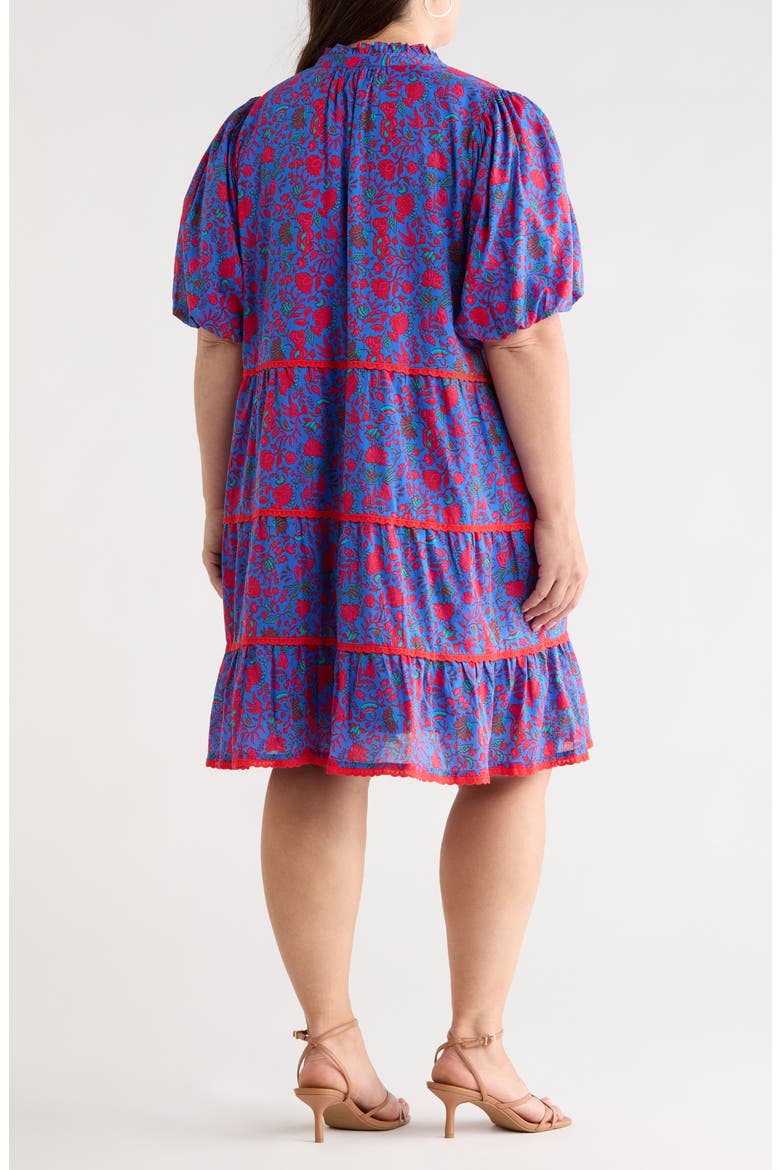 Tanya Korra Floral Tiered Shift Dress, Alternate, color, BLUE-FUCHSIA