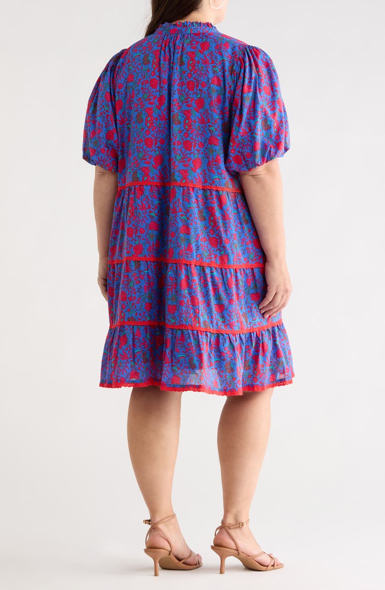SUGARLIPS Tanya Korra Floral Tiered Shift Dress, Alternate, color, Blue-Fuchsia