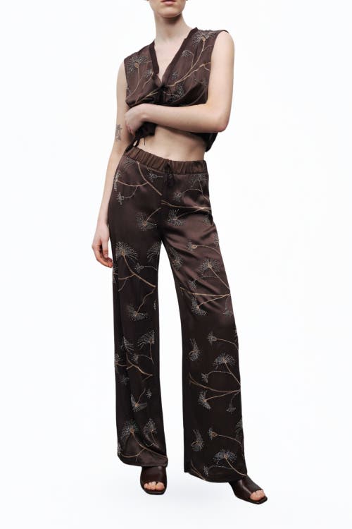 Nocturne Beaded Embroidered Pants In Brown