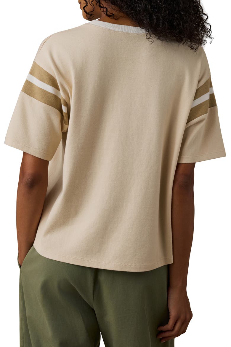 Throwback Stripe Sleeve Organic Cotton T-Shirt, Alternate, color, SUMMER SAND VARSITY