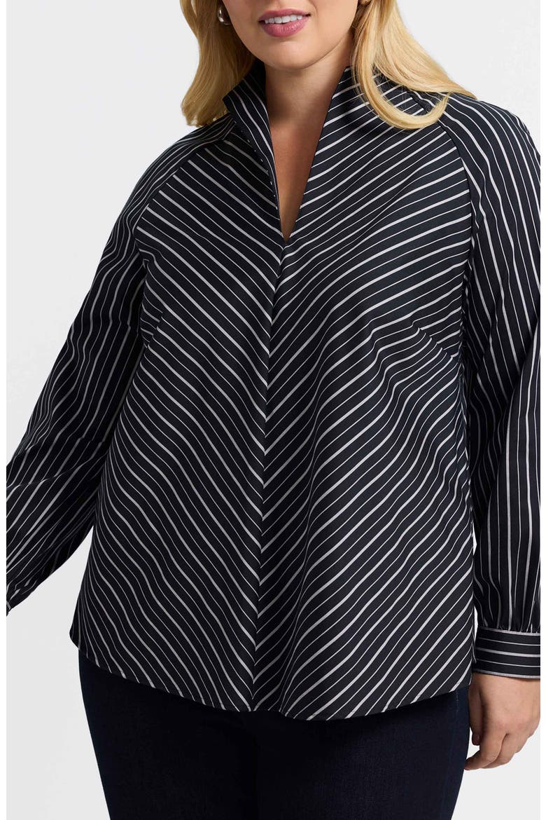 Daphne Stripe Stretch Cotton Blend Pullover Shirt, Main, color, BLACK/ WHITE