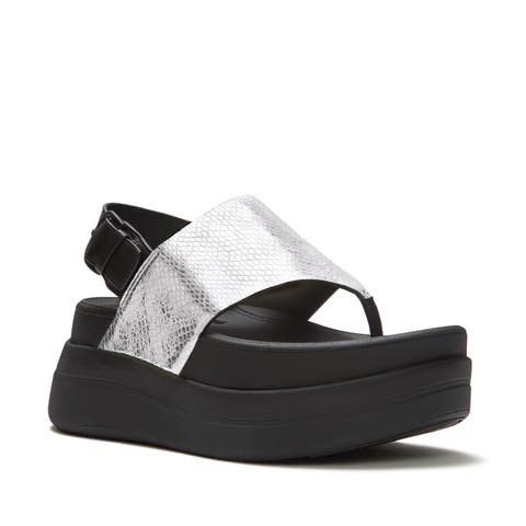 F-Mode Stack Metallic Snake Toe-Post Sandals