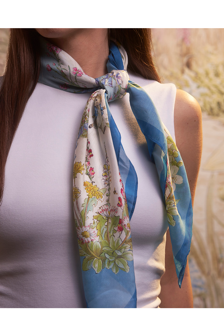x Peter Rabbit Blue Narrative Silk Blend Square Scarf, Alternate, color, Blue