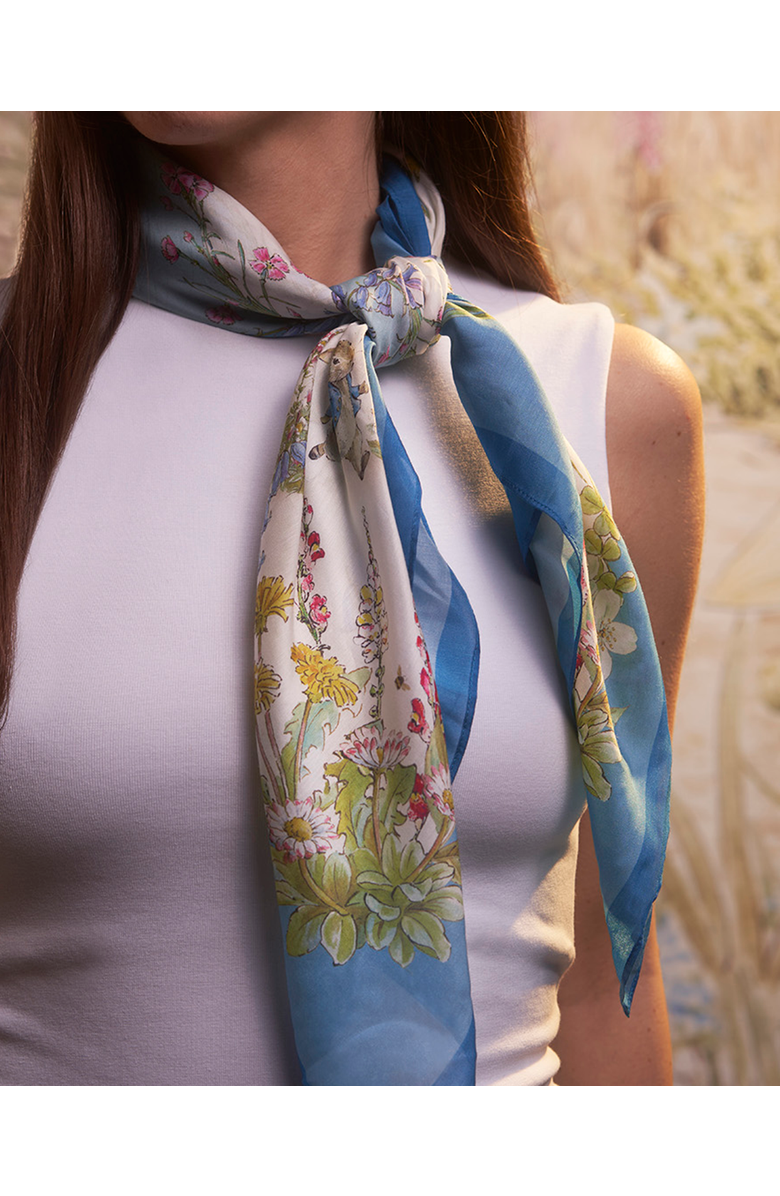 Fable England x Peter Rabbit Blue Narrative Silk Blend Square Scarf, Alternate, color, Blue