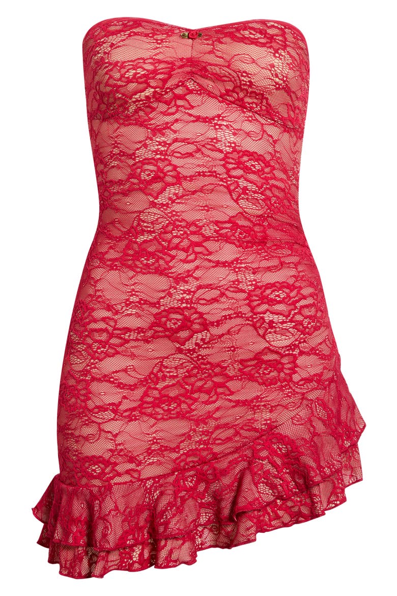 Hailees Strapless Lace Minidress, Alternate, color, RED