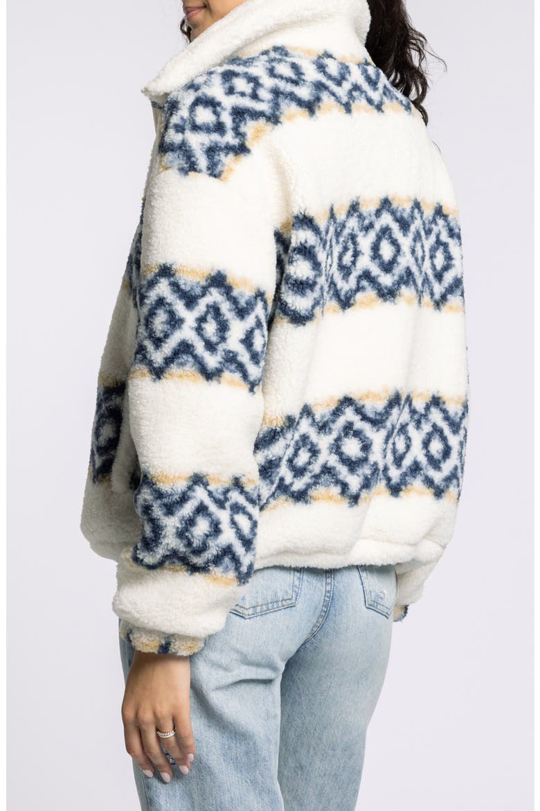 Idaho Fair Isle Stripe Faux Shearling Jacket, Alternate, color, OFF WHITE NAVY