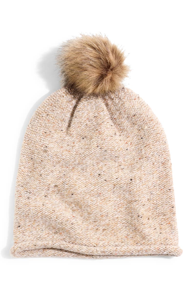 Madewell Faux Fur Pompom Beanie, Main, color,