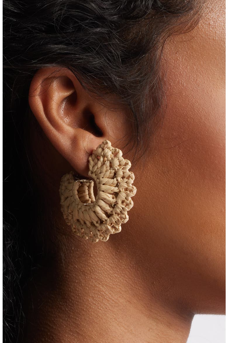 Crocus Raffia Hoop Earrings, Alternate, color, BEIGE