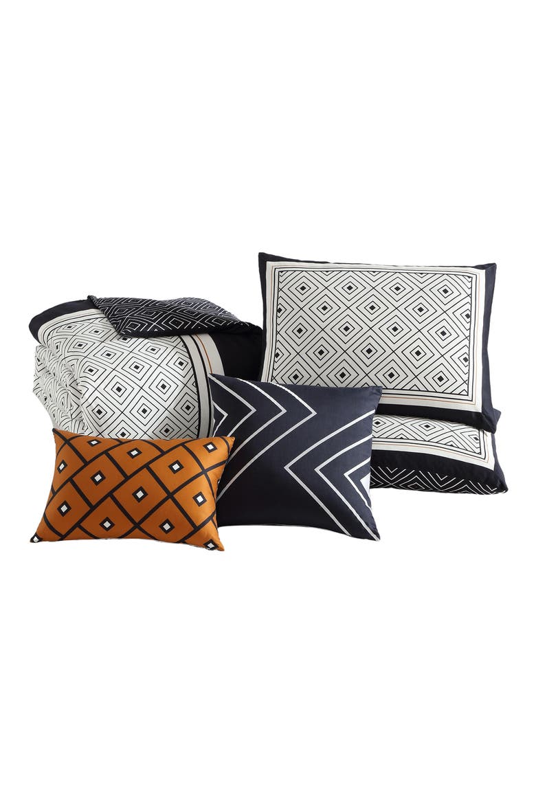 Geometric Cotton 5-Piece Reversible Comforter Set, Alternate, color, BLACK WHITE
