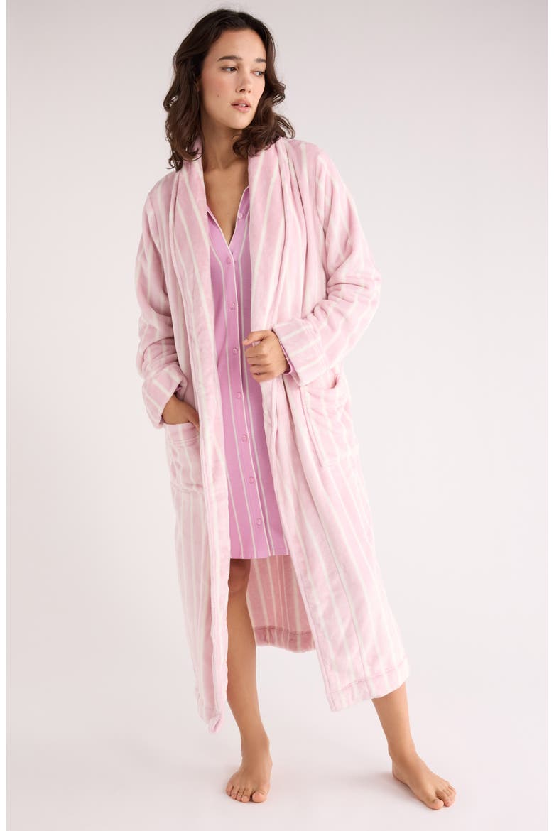 Stripe Plush Midi Robe, Alternate, color, PINK CAKE SWAYED STRIPE