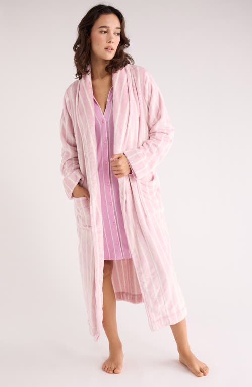 Nordstrom Rack Stripe Plush Midi Robe In Pink