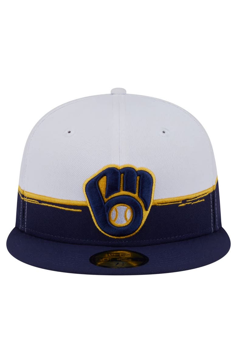 New Era Men's New Era Navy/White Milwaukee Brewers Paint Stroke 59FIFTY Fitted Hat, Alternate, color, Navy