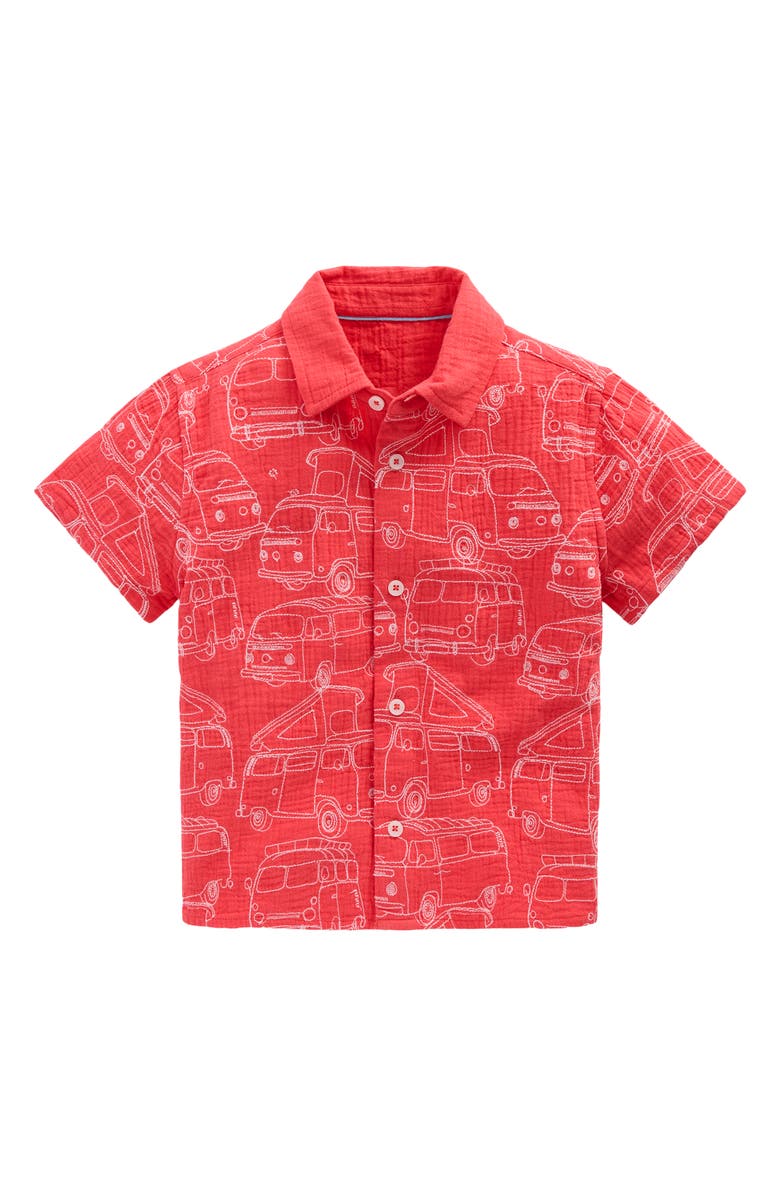 Mini Boden Kids' Double Cloth Shirt, Main, color, Jam Red Camper Van