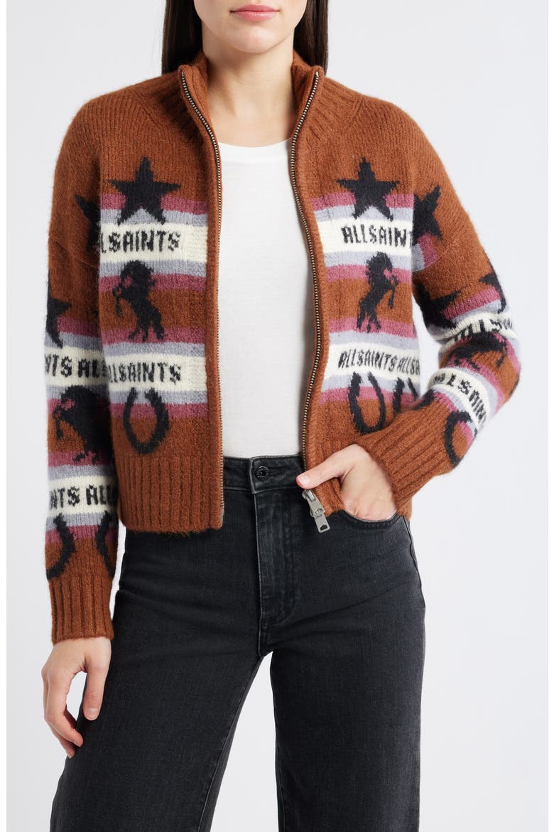 Epona Stripe Crop Jacquard Sweater, Main, color, COGNAC BROWN