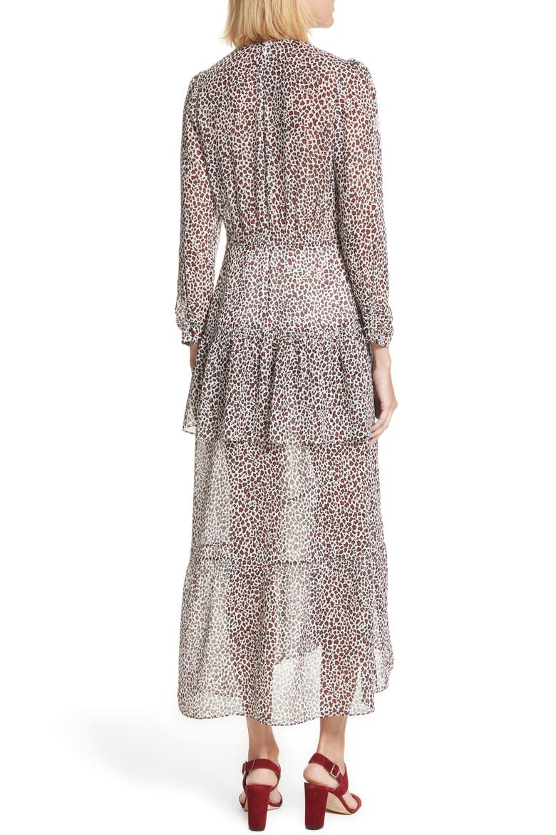 Zandra Leopard Print Silk Midi Dress, Alternate, color, EGGSHELL/ RED/ BLACK