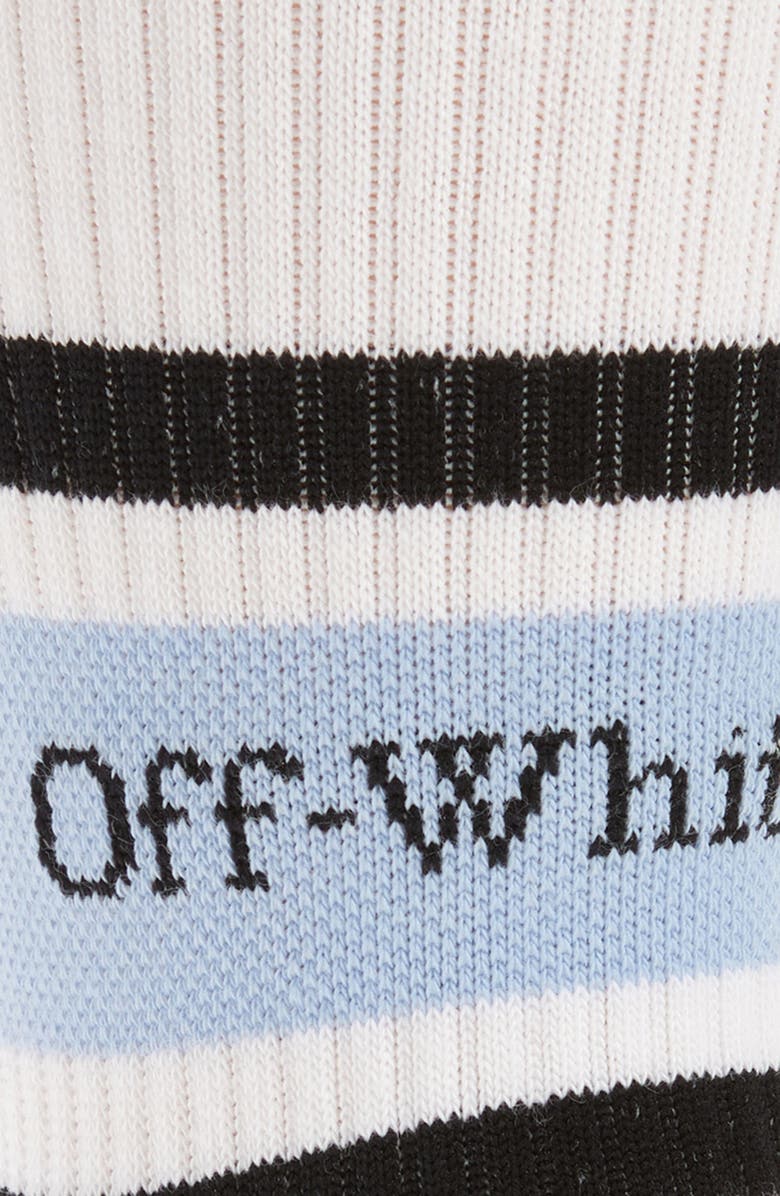 Off-White Stripe Logo Mid Calf Socks, Alternate, color,