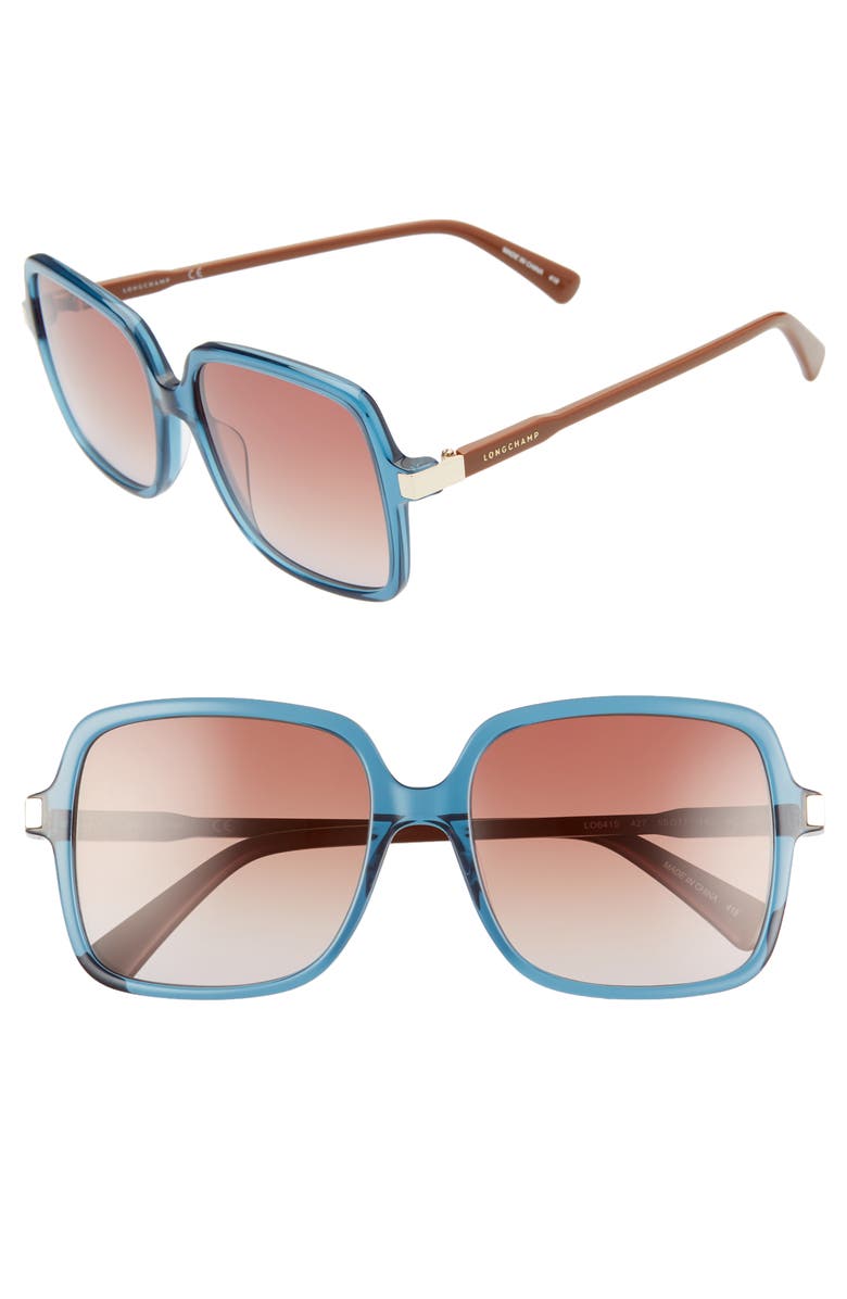 Longchamp Le Pliage 55mm Gradient Square Sunglasses, Main, color, Blue/Brown Pliage