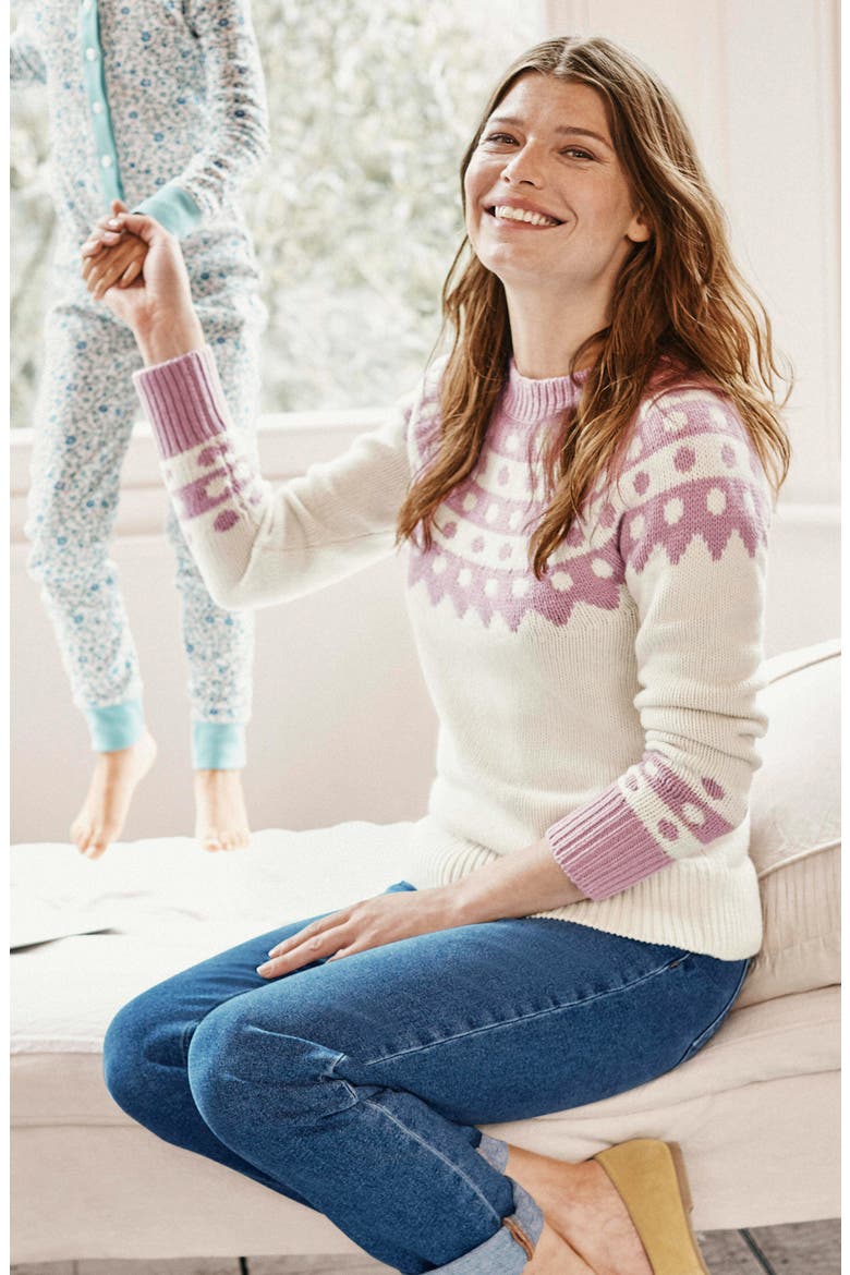Rhea Dot Fair Isle Sweater, Alternate, color, IVORY/ PALE PINK